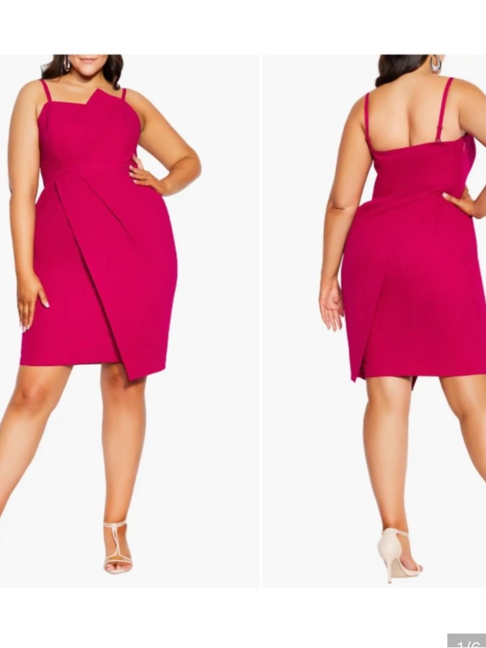 City Chic enchant Sheath Dress with Asymmetric Drape - Fuchsia Sz 22 New